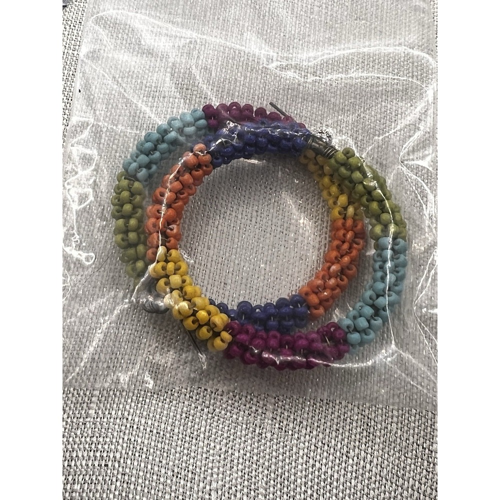 Dangle Hoop Earrings Seed Beaded Retro Mid Century Modernist Boho 2" Fashion